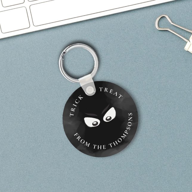 Black and white Spooky Halloween Custom Keychain (Trick or trick custom spooky black and white keychain.)
