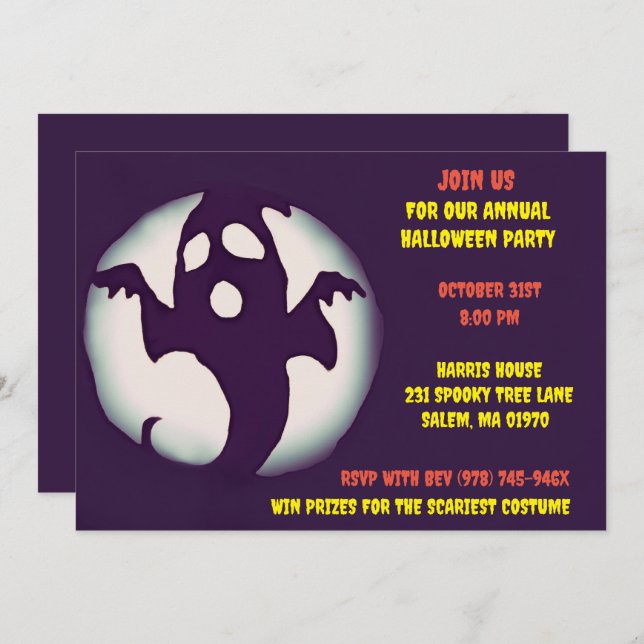 Black and White Spooky Halloween Ghostly  Party Invitation (Front/Back)
