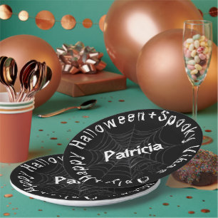 Black and White Spooky Modern Happy Halloween Paper Plate