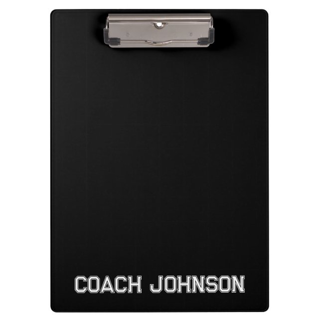 Black and White Sport Block Text Coach Clipboard (Front)