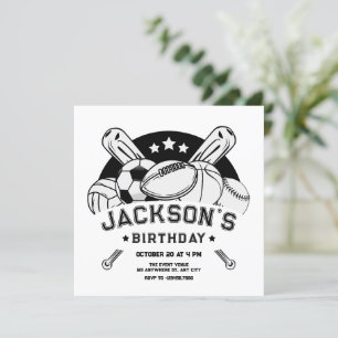 Black and white sports birthday invitation