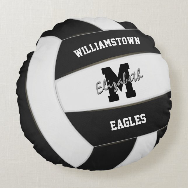 black and white sports team colours volleyball  round pillow (Front)