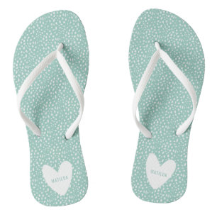 Black and white spot with heart personalized flip flops