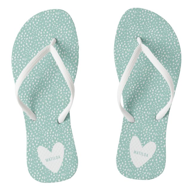Black and white spot with heart personalized flip flops (Footbed)
