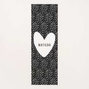 Black and white spot with heart personalized yoga mat