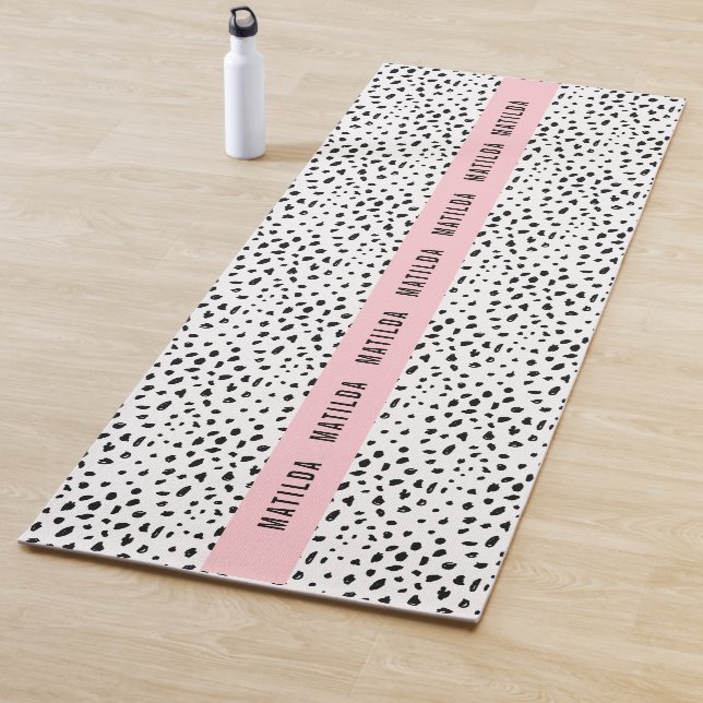 Black and white spot with pink stripe personalized yoga mat (In Situ)