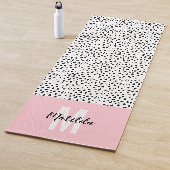 Black and white spot with pink stripe personalized yoga mat (In Situ)