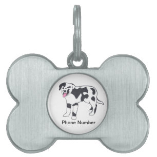 Black and White Spotted Dog Pet Tag, Phone Number Tag