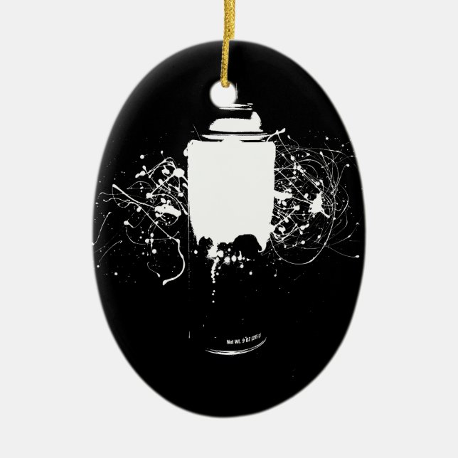 Black and White Spray Paint Can Splatter Art Ceramic Ornament (Front)