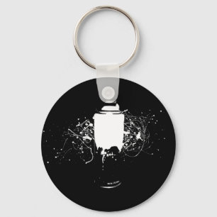 Black and White Spray Paint Can Splatter Art Keychain
