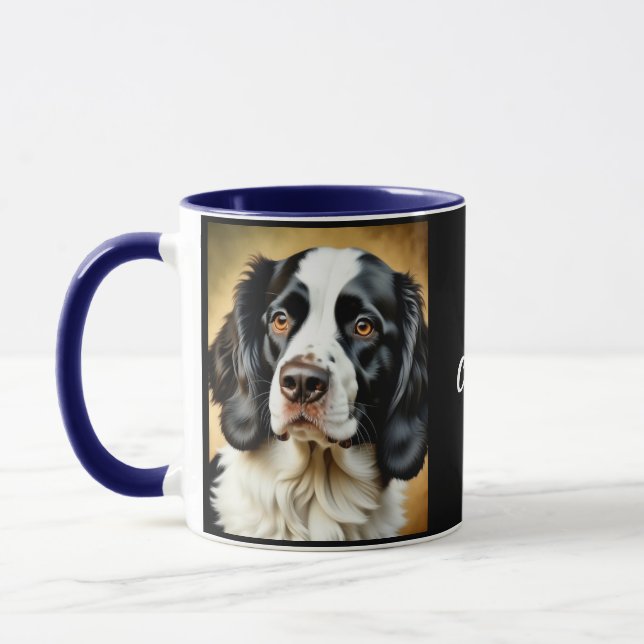 Black and White Springer Spaniel. Personalized Mug (Left)
