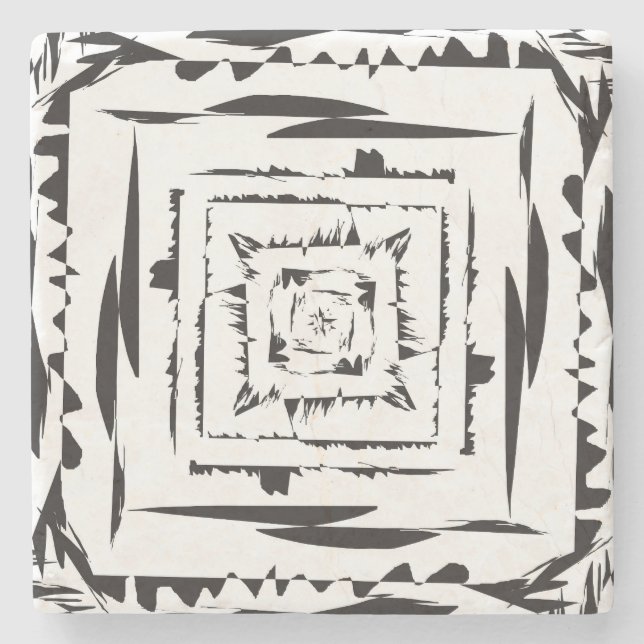 Black and White Square Abstract Pattern Stone Coaster (Front)