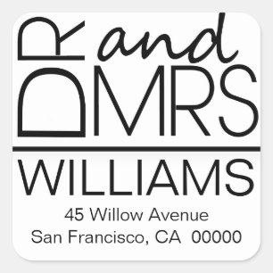 Black And White Square Address Labels Dr And Mrs