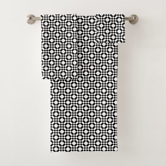 Black and White Square Classic Pattern Neck Tie Bath Towel Set (Insitu)