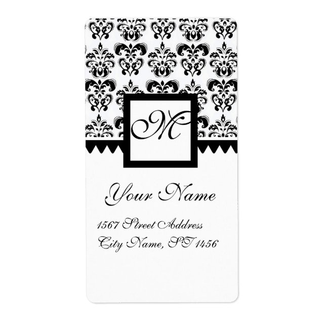BLACK AND WHITE SQUARE DAMASK MONOGRAM, (Front)