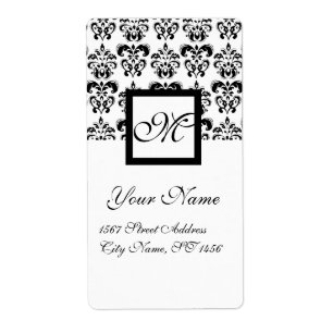 BLACK AND WHITE SQUARE DAMASK MONOGRAM,