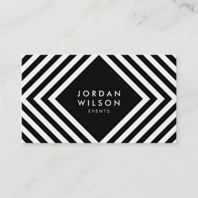 Black and White Square Lines Minimalist Geometric Business Card (Front)