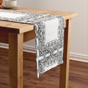 Black and White Square Pattern Vintage Style Short Table Runner