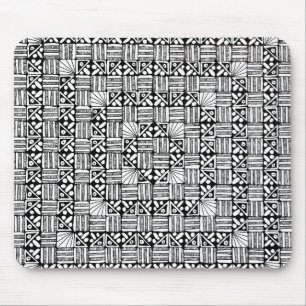 Black and White Squares and Stripes Pattern Design Mouse Pad