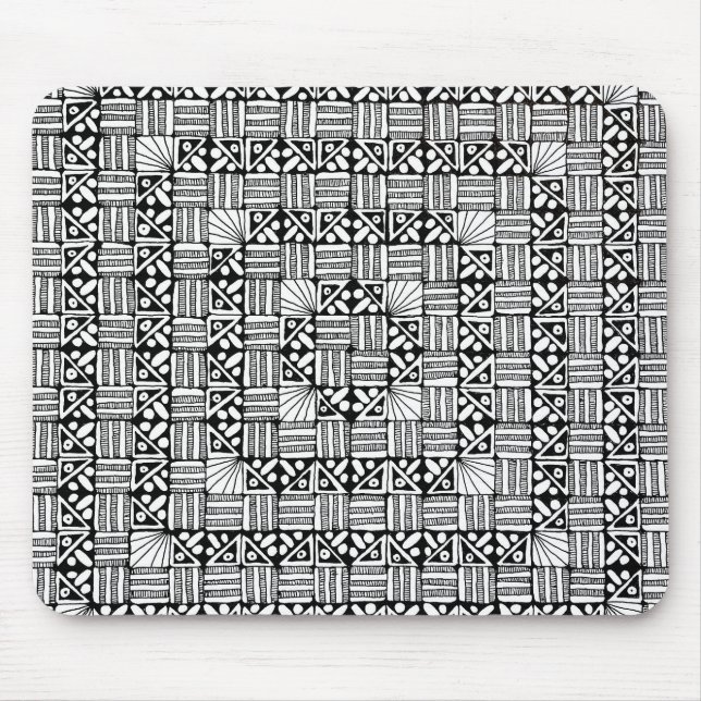 Black and White Squares and Stripes Pattern Design Mouse Pad (Front)