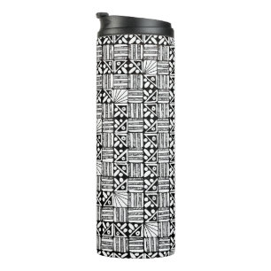 Black and White Squares and Stripes Pattern Design Thermal Tumbler