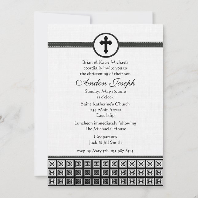 Black and White Squares Cross Invitation (Front)