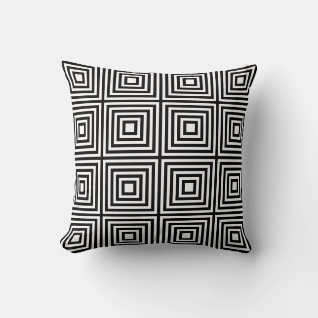 Black and White Squares in Squares Throw Pillow (Front)