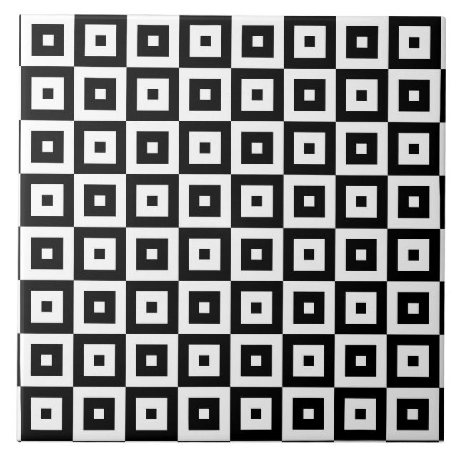 Black and White Squares Pattern Tile (Front)