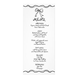 Black and white squiggle bow wedding menu card