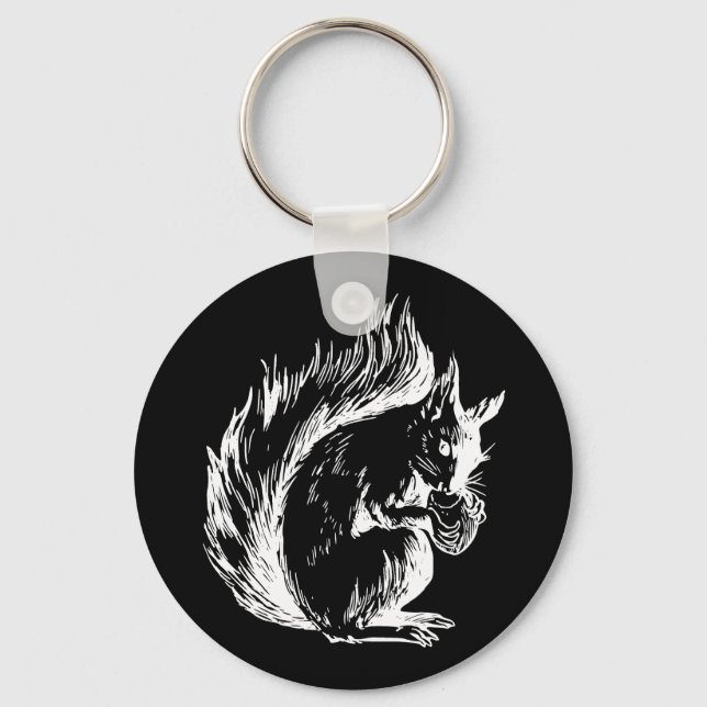 Black and White Squirrel Art Keychain (Front)