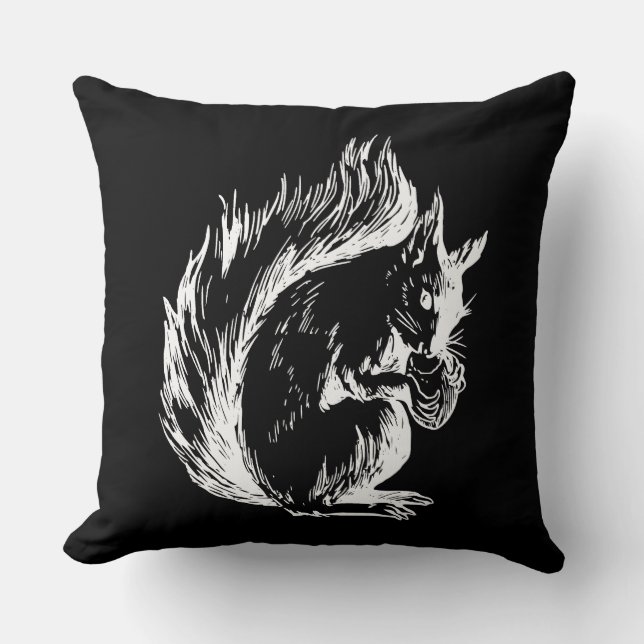 Black and White Squirrel Art Throw Pillow (Front)
