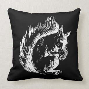 Black and White Squirrel Art Throw Pillow
