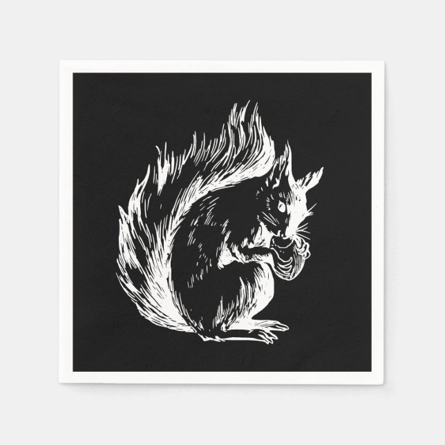 Black and White Squirrel Design Art Napkin (Front)