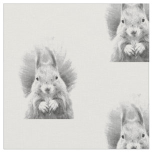 Black and White Squirrel Portrait Fabric