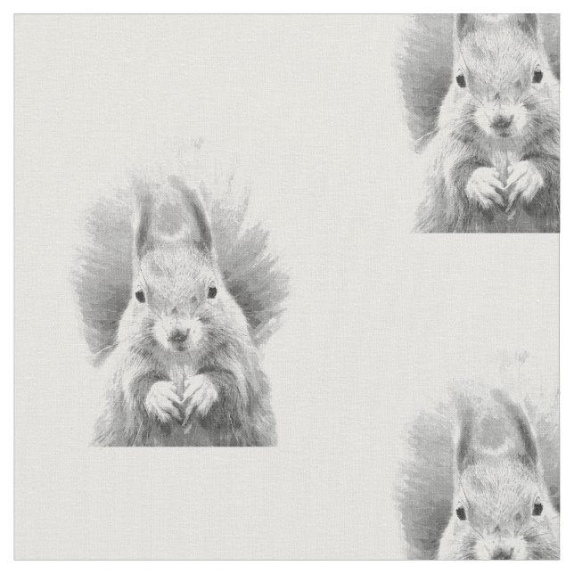 Black and White Squirrel Portrait Fabric (Close Up)