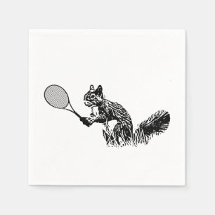 Black and White Squirrel With Tennis Racquet Napkin