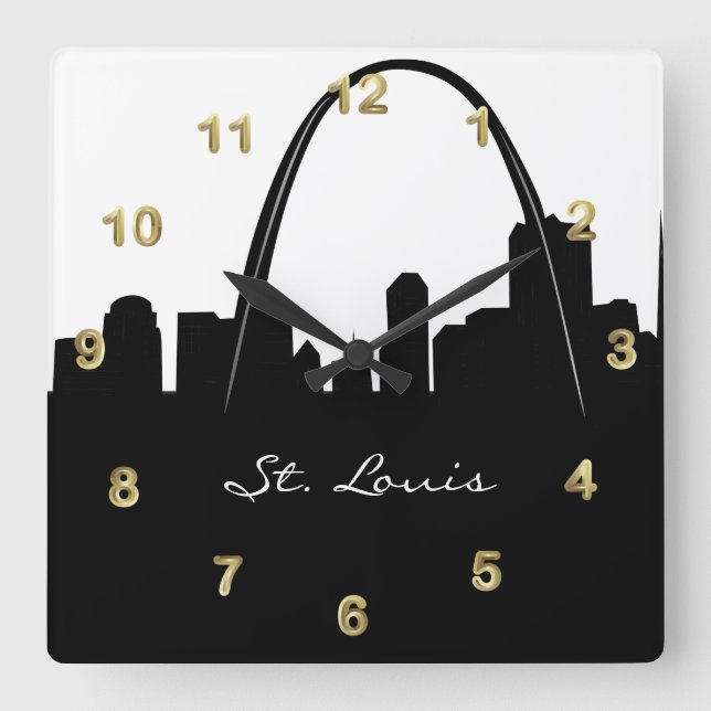 Black and White St. Louis Skyline Square Wall Clock (Front)