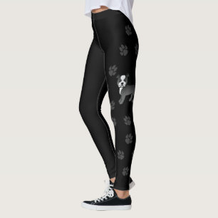 Black And White Staffie Cute Cartoon Dog & Paws Leggings