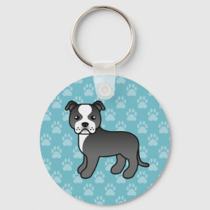 Black And White Staffordshire Bull Terrier Dog Keychain