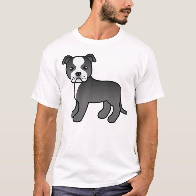 Black And White Staffordshire Bull Terrier Dog T-Shirt (Front)