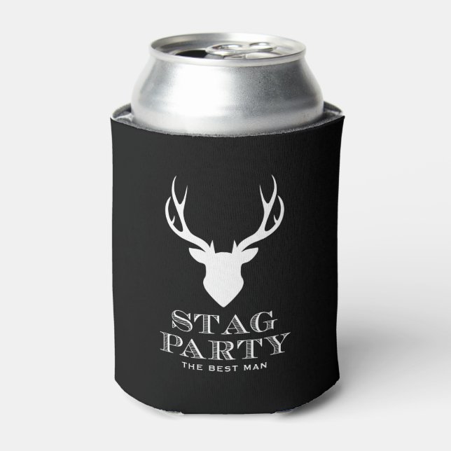 Black and White Stag Party Personalized Can Cooler (Can Front)