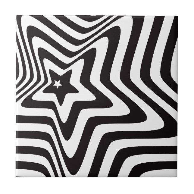 Black and White Star Illusion Ceramic Tile (Front)
