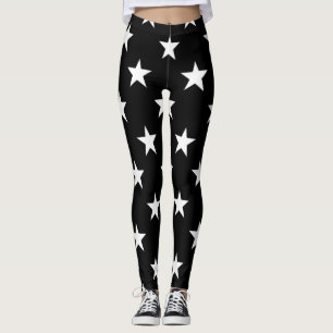 Black and White Star Pattern Simple Modern Trendy Leggings