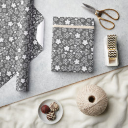 Black and White Star & Snowflakes Winter Pattern Wrapping Paper