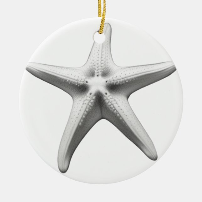 Black and White Starfish Ceramic Ornament (Front)