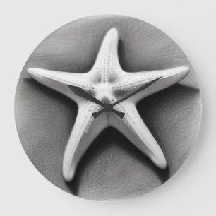 Black and White Starfish Large Clock