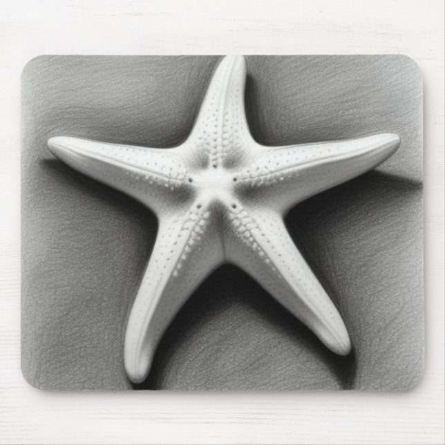 Black and White Starfish Mouse Pad (Front)