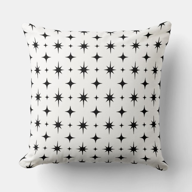 Black and White Stars Abstract Geometric Pattern Throw Pillow (Front)