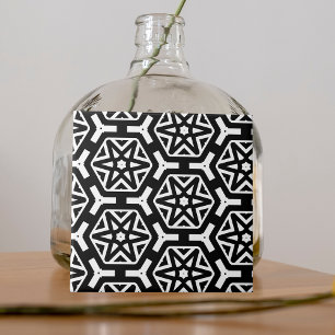Black and White Stars and Hexagons Pattern Tile