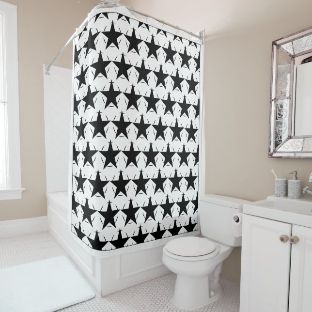 Black and White Stars Circle Geometric Pattern (In Situ)